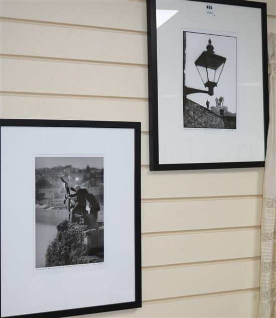 Philip Sayer, 2 photographs - Antony Gormley installing lot, signed, 31 x 21cm